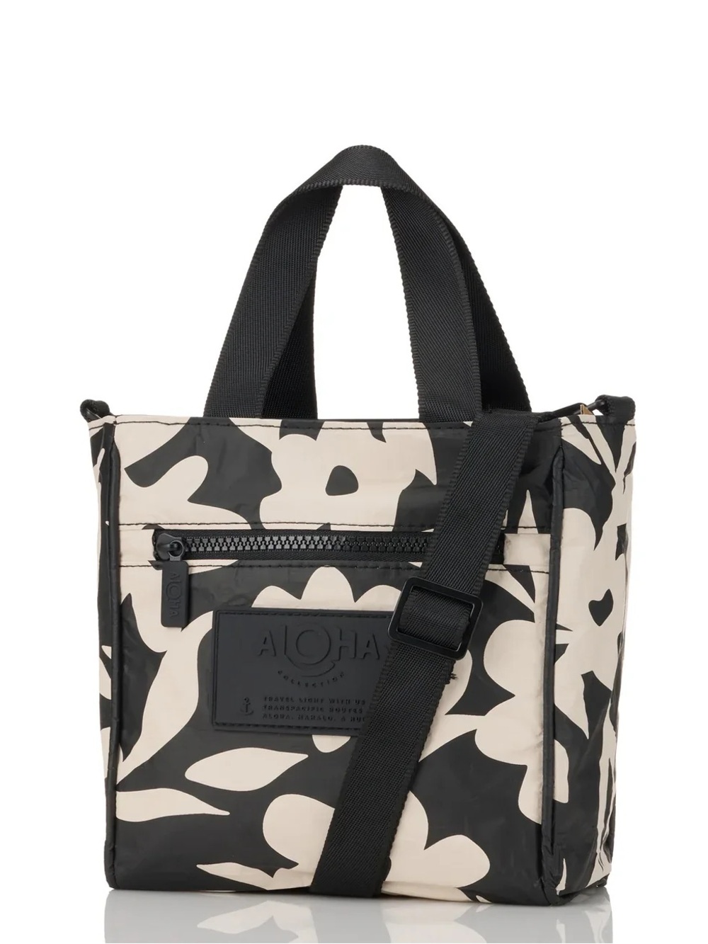 ALOHA Collection Black & Cream Fall Flowers Messenger Tote